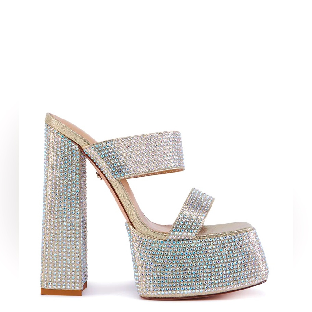 AZALEA WANG Gold Glitter Rhinestone Platform Sandals